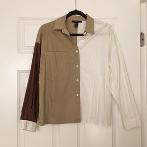 Neutral color block button down
